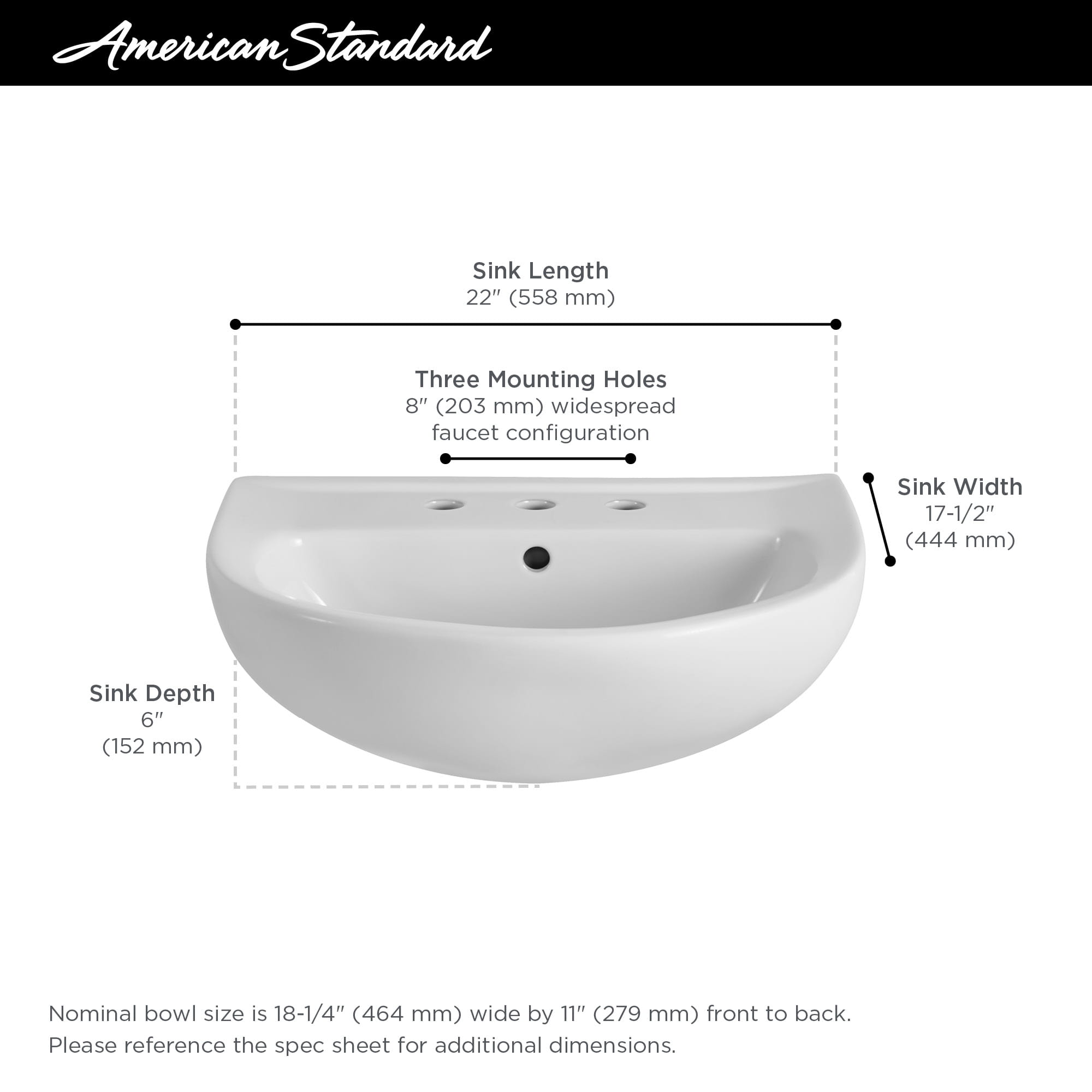 Reliant® 22 in. Pedestal Sink Top Only, 8 in. Widespread Holes